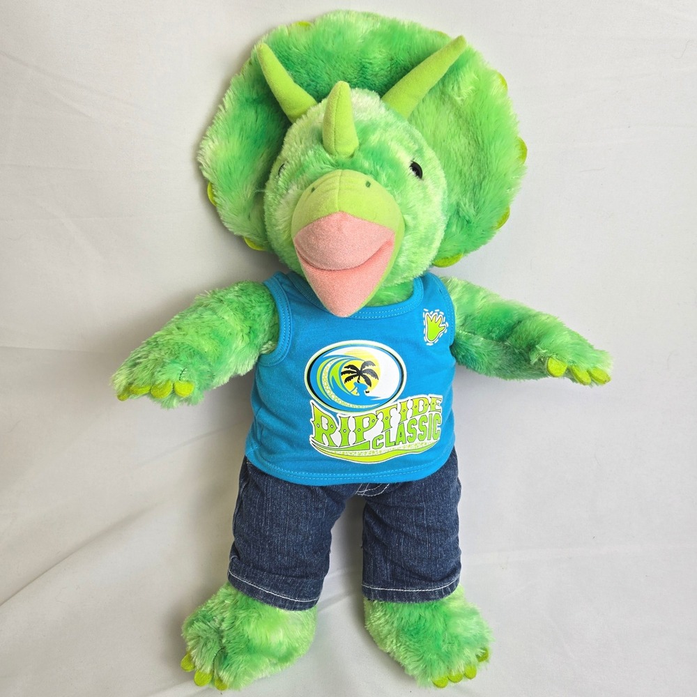 Build-A-Bear Workshop Green Triceratops Dinosaur Plush Retired Jeans Tee 18"